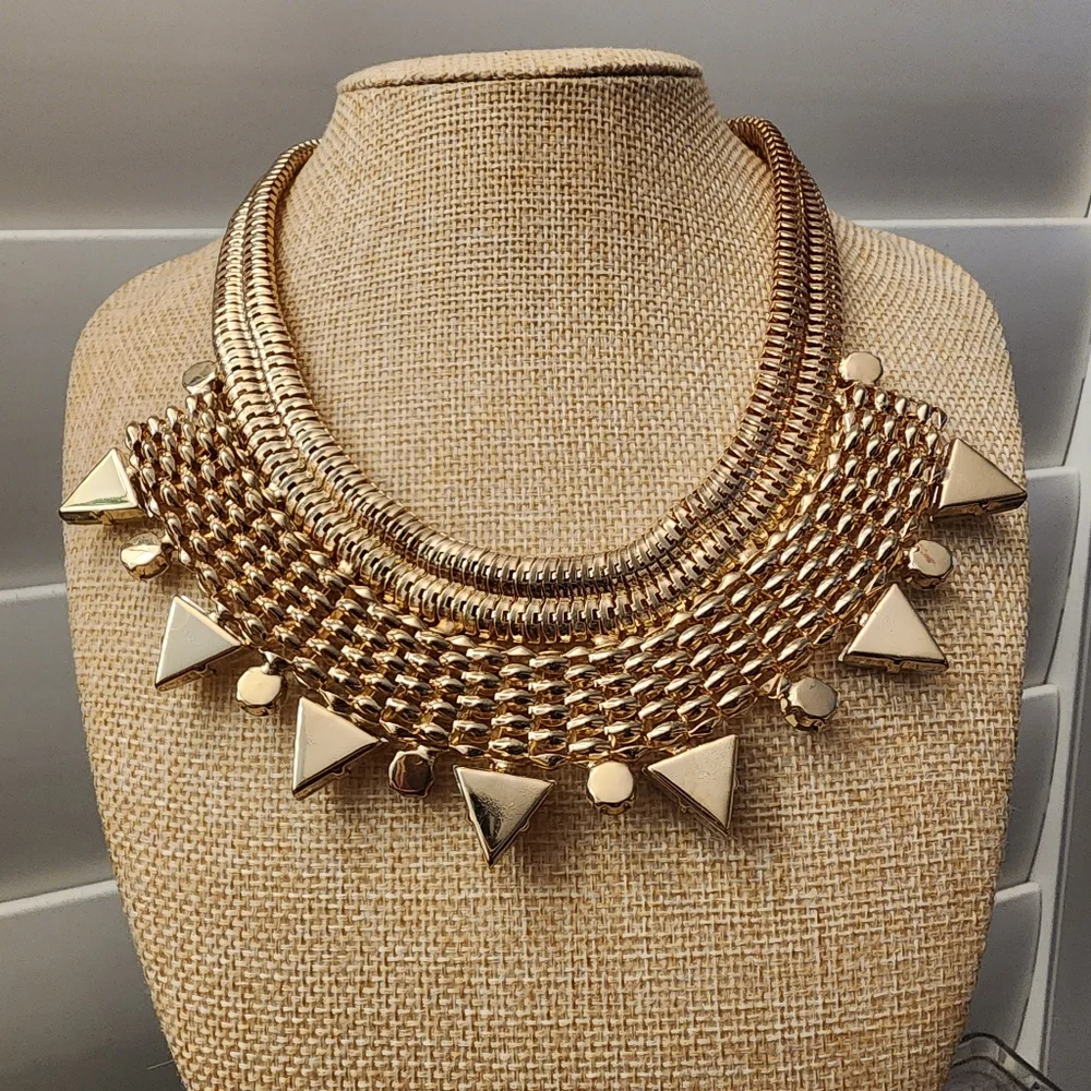 MIKA Chunky Gold-tone Statement Necklace Yellow Triangle Jewels Bold Bib Collar